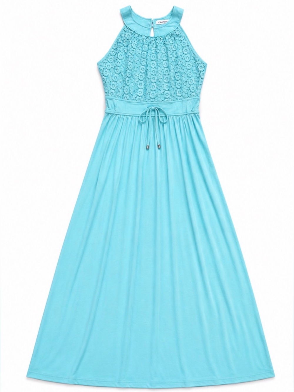 🩵 Sleeveless Aqua Halter Lace Maxi Dress - size 4